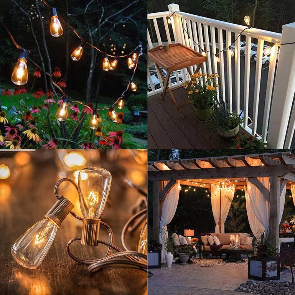 Abeja 10 Pack ST38 Edison Replacement Bulbs, 7W Clear Glass Bulbs, E12 Base, String Light Replacement Bulbs for Outside Patio Garden Wedding Decor, Warm White