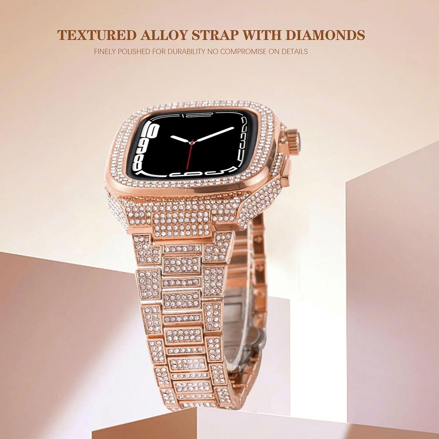 Diamond Watch Case+Metal Watch Strap Modification Kit，For Apple Watch 8 7 6 5 4 SE 44mm 45mm Series DIY Fashion Business Band for Lady Women Girls