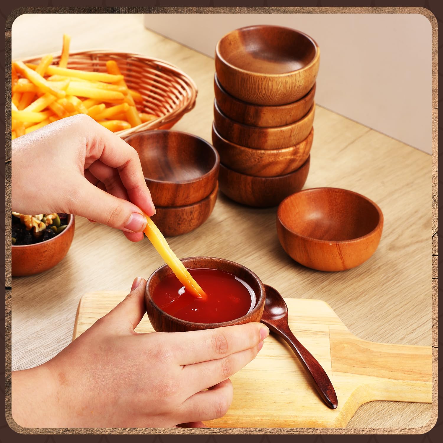 Skylety Cuencos de madera de acacia pequeños cuencos redondos de madera tallada a mano para servir palomitas de maíz, pasta, caramelos, cereales, coco, frutos secos, salsa, aperitivos, cocina (20