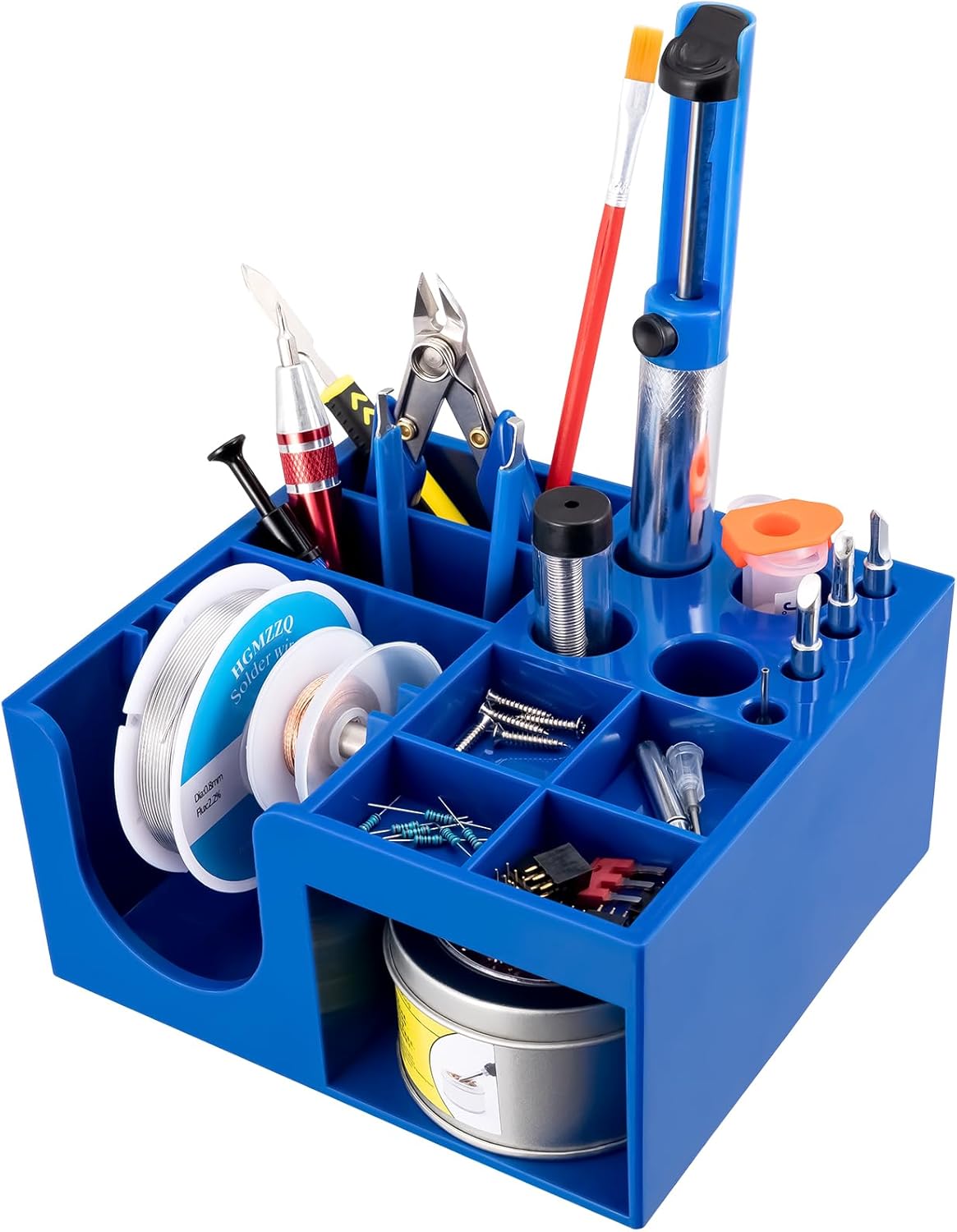 Non-Slip Solder Holder & Dispenser Reel Stand with Anti-Skid Feet - Organize Solder Wire, Flux, Paste & Tools, Durable Plastic Storage for Tidy Workbench (6x5.5x2.95 Inches)