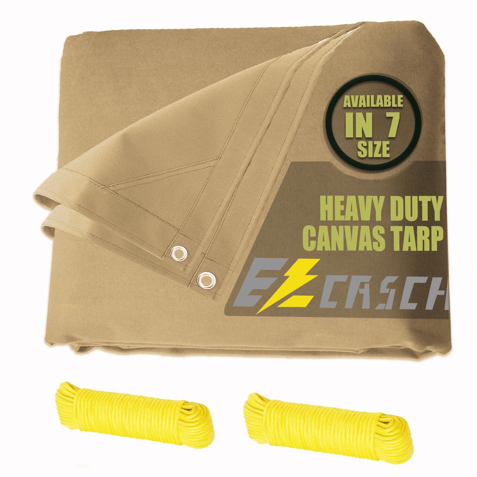 Ezcasch Canvas Tarp 8'x10'/2.44x3.05m Heavy Duty Tarpaulins, 0.56mm Canvas Tarpaulin with Aluminum Grommets, 400g/m² Cover Sheet Dustproof Truck Car Boat Cover Roof -Khaki — image 1
