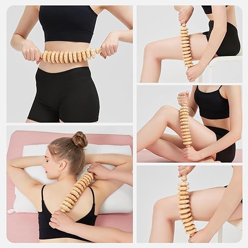 Miniatura 98 de Rodillo de masaje de madera para piernas y muslos, herramienta de mano para aliviar la fascia, drenaje linfático y esculpir el cuerpo, masajeador