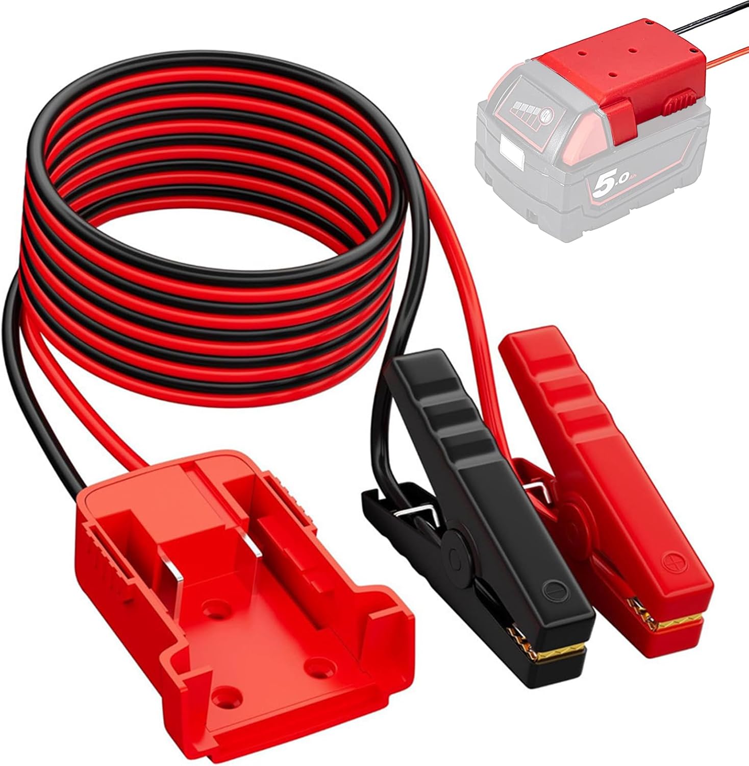 Car Jump Starter Power Bank Adapter Compatible with Milwaukee 18V M18 Battery, with 12AWG Jump Lead for Use with Trucks, SUVs, Small (Battery Not Included)