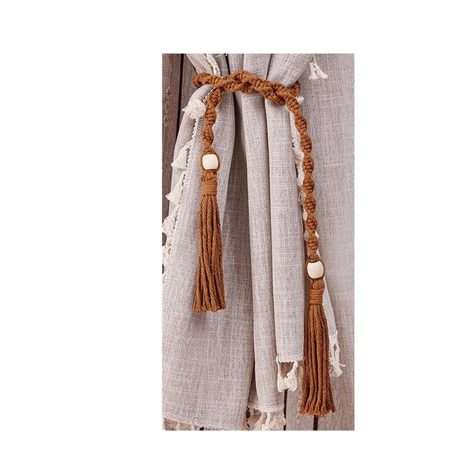 Tie Backs For Curtains Cotton Rope Curtain Tieback With Tassels/Holdback Tie Belt(Brown)