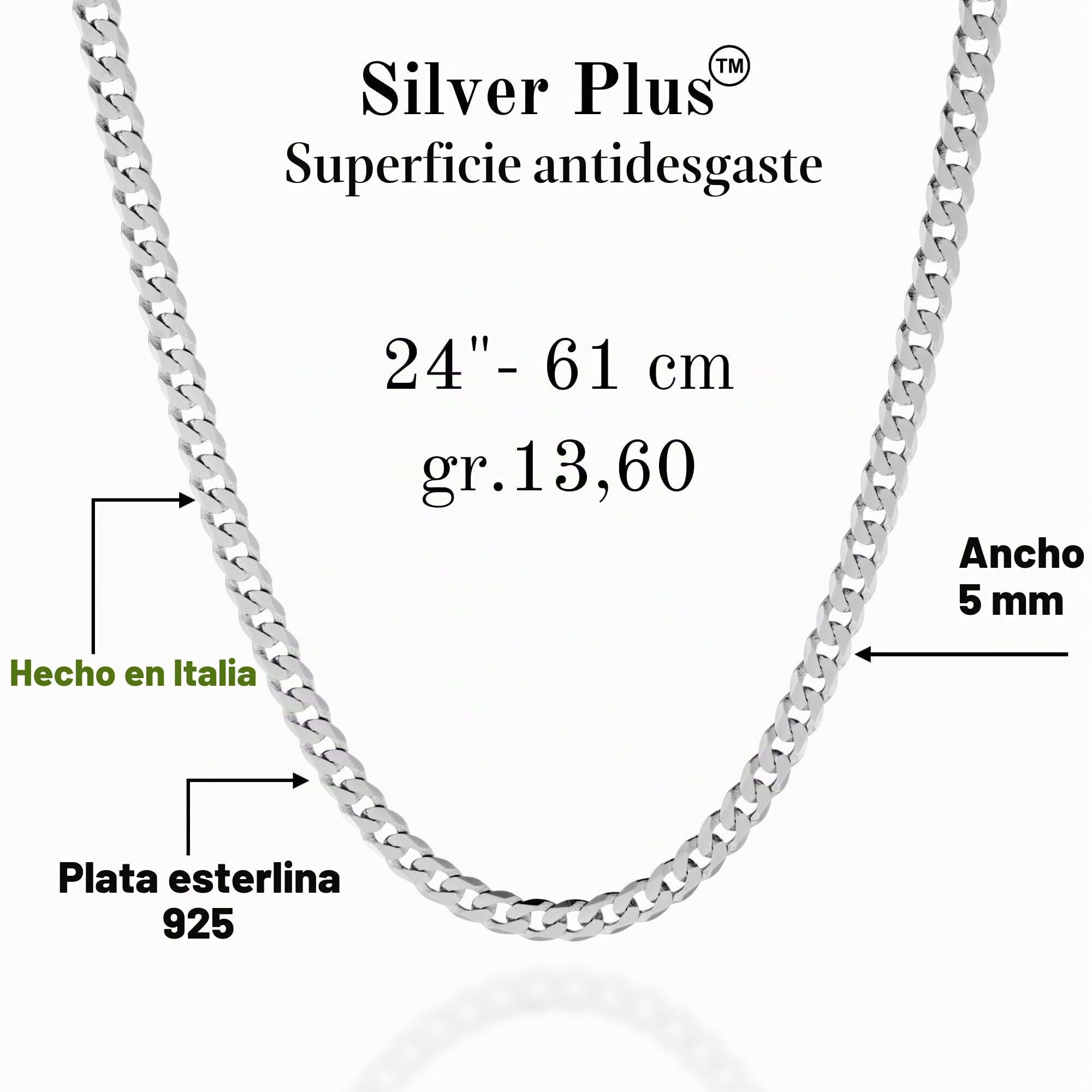 QUADRI - Collar Elegante con Cadena Modelo Cubana Diamantada para Hombre/Mujer de Plata 925 - Ancho 5 mm - Largo 41| 46| 52| 56| 61|66|76| cm - Certificado Made in Italy