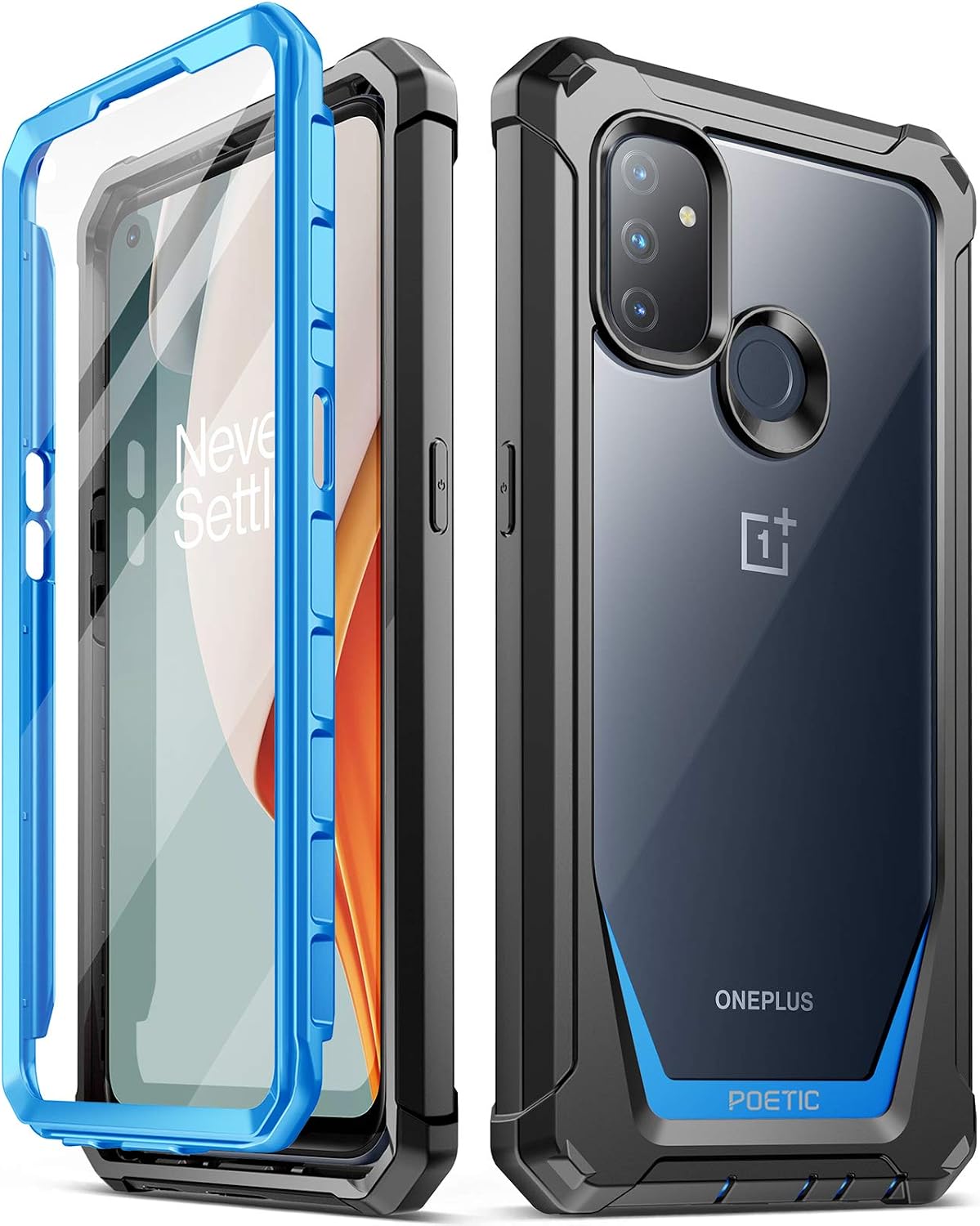 Poetic Guardian Series Case Designed for OnePlus Nord N100, Full-Body Hybrid Shockproof Bumper Cover with Built-in-Screen Protector, Blue/Clear