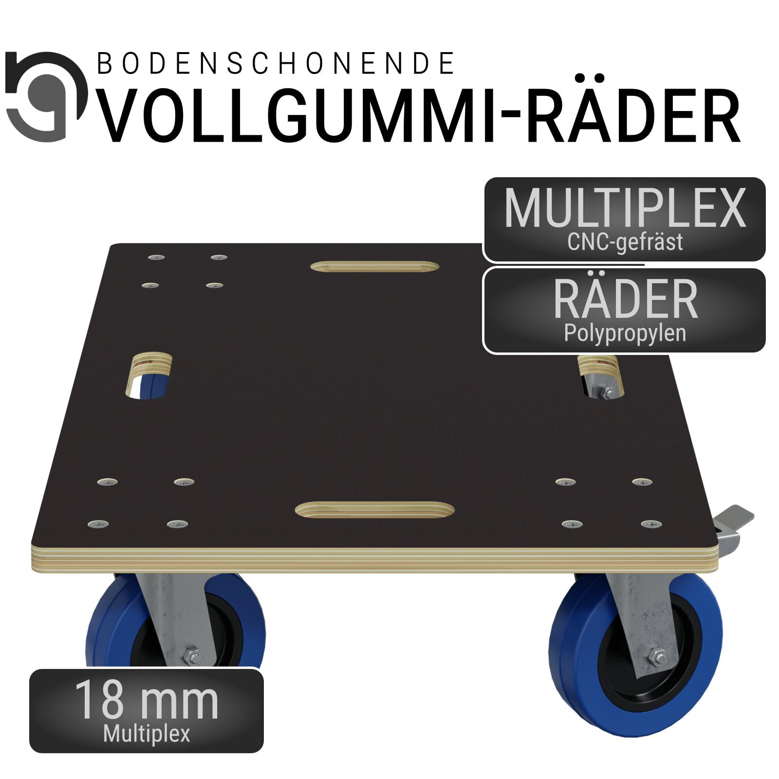 HAGO Lot de 24 roulettes pour meubles avec frein de 40 x 60 cm - Planche à roulettes robuste jusqu'à 800 kg - Chariot de transport pour meubles avec poignées encastrées - Chariot de qualité supérieure