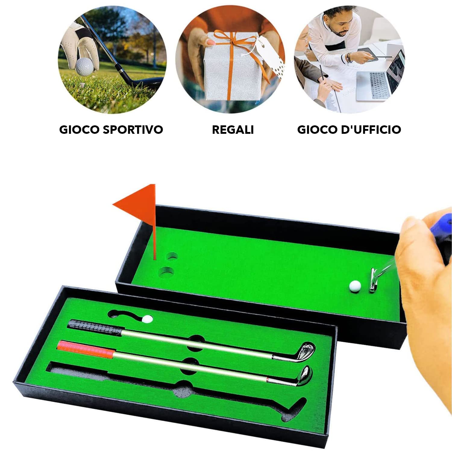 SmartGreen® - Set da golf in miniatura con 3 penne da golf, 1 green, 2 palline, 1 bandiera - Idea regalo per la festa del papà per i golfisti - I migliori giochi e accessori