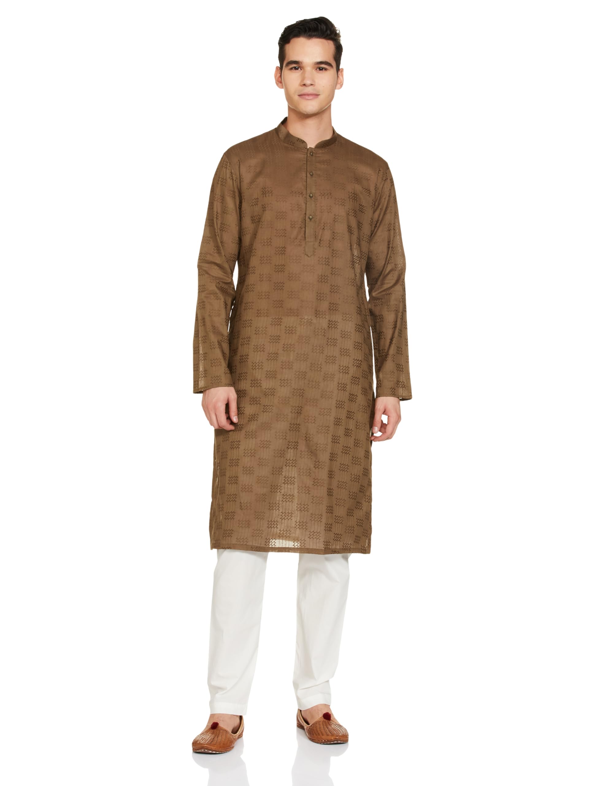 Men's Walnut Self Design Casual Kurta Set (2pcs)-image-18