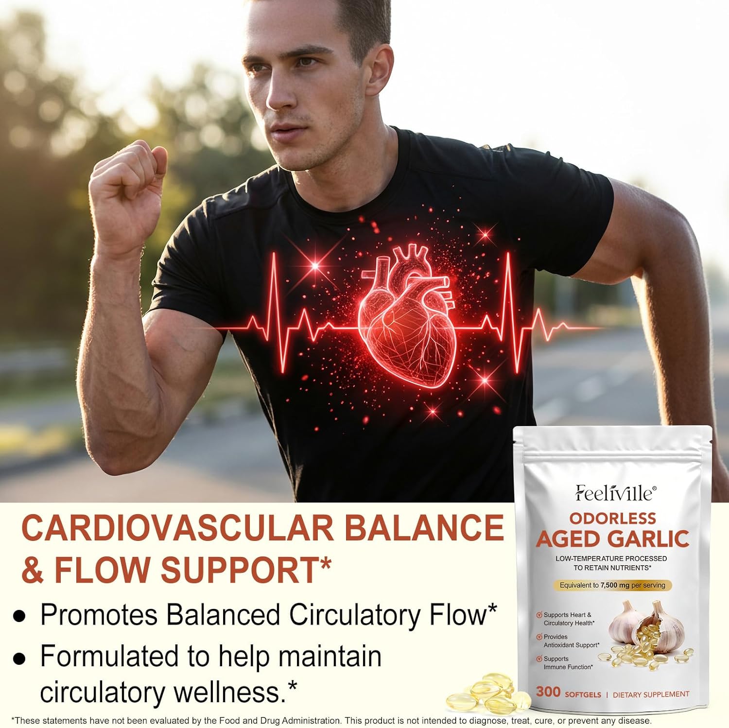 Aged Garlic Extract Capsules, 7500mg Odorless Garlic Capsules 300 Softgels - Heart & Immune Support, Antioxidant, Vegetarian, Non-GMO, All-Natural Softgels