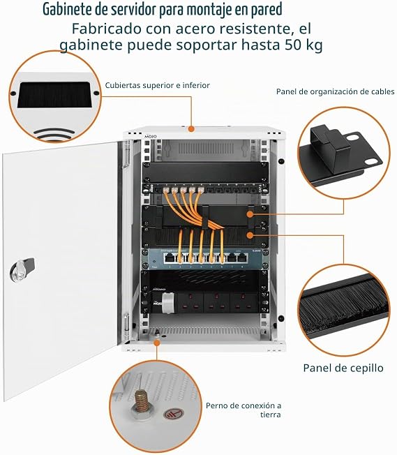 Tecmojo 10 Inch 9U Network Cabinet, 330 mm Depth, with Rack Shelf, Brush Panels, Cable Organizer, 50 kg, Glass Door, White