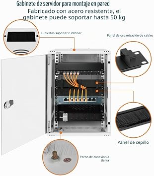 Tecmojo 10 Inch 9U Network Cabinet, 330 mm Depth, with Rack Shelf, Brush Panels, Cable Organizer, 50 kg, Glass Door, White