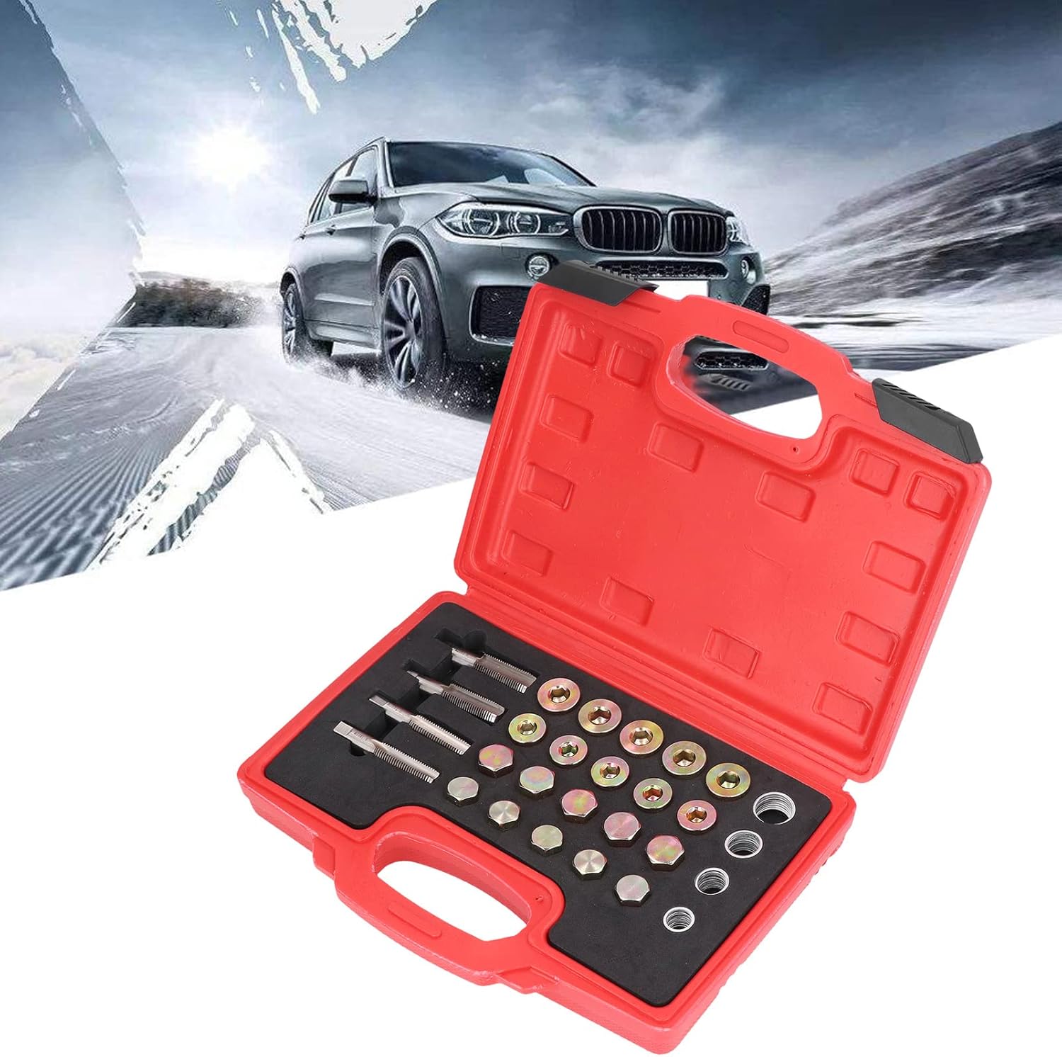 64 Pcs One Set Oil Pan Thread Repair Kit Gearbox Drain Plug Rethreading Tool M13 M15 M17 M20 with Storage Box for Comprehensive Repairing