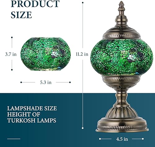 Miniatura 3 de Marrakech Lámpara de mesa turca de mosaico marroquí, pequeña luz turca hecha a mano con fragmento de vidrio y base de bronce, incluye bombilla LED