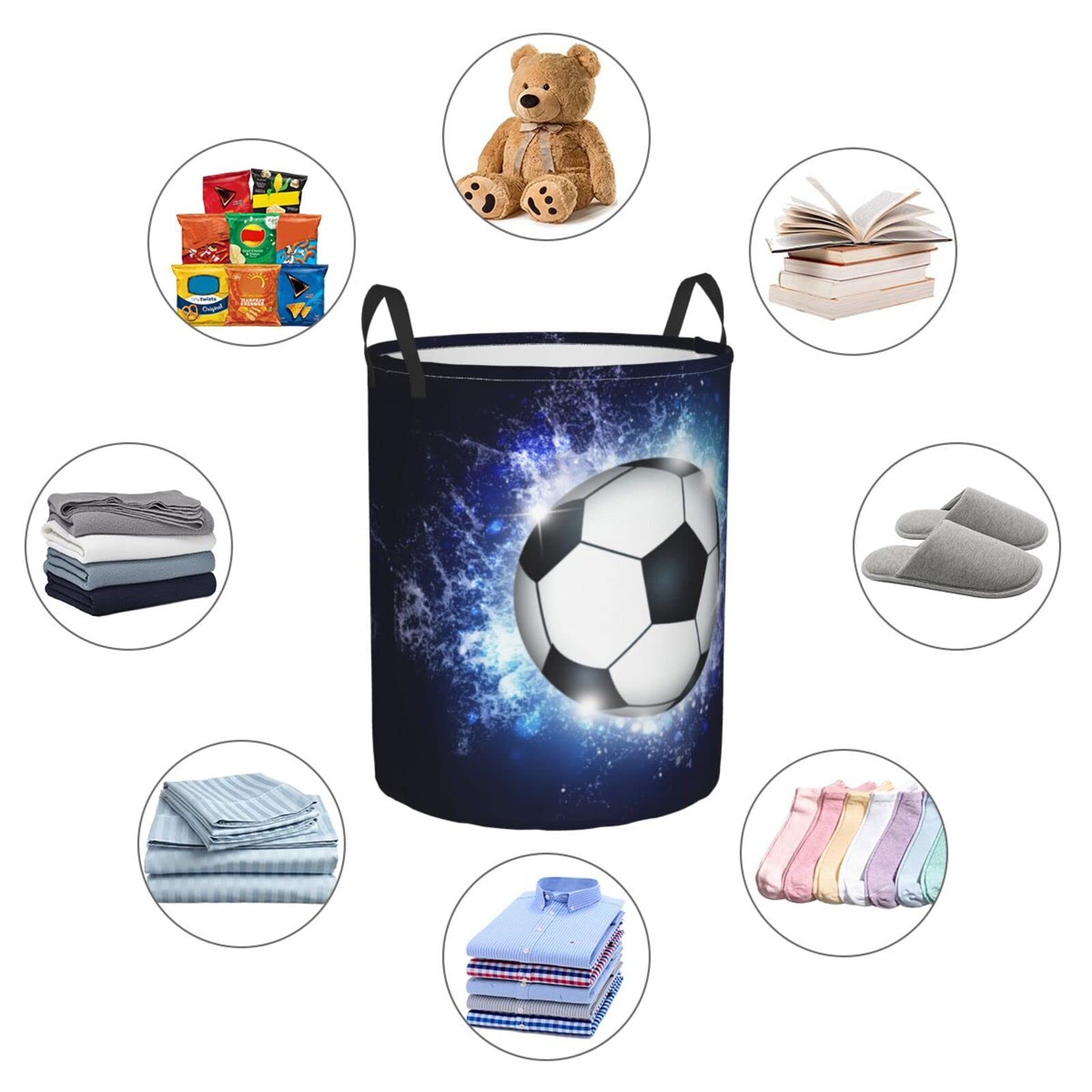 HUUMONSS Grand Paniers à Linge Ballons Sport pour Garçon Fille Repliable Panier Rangement Jouets Vêtements pour Salle de Bain Chambre à Coucher, Noir, 63L