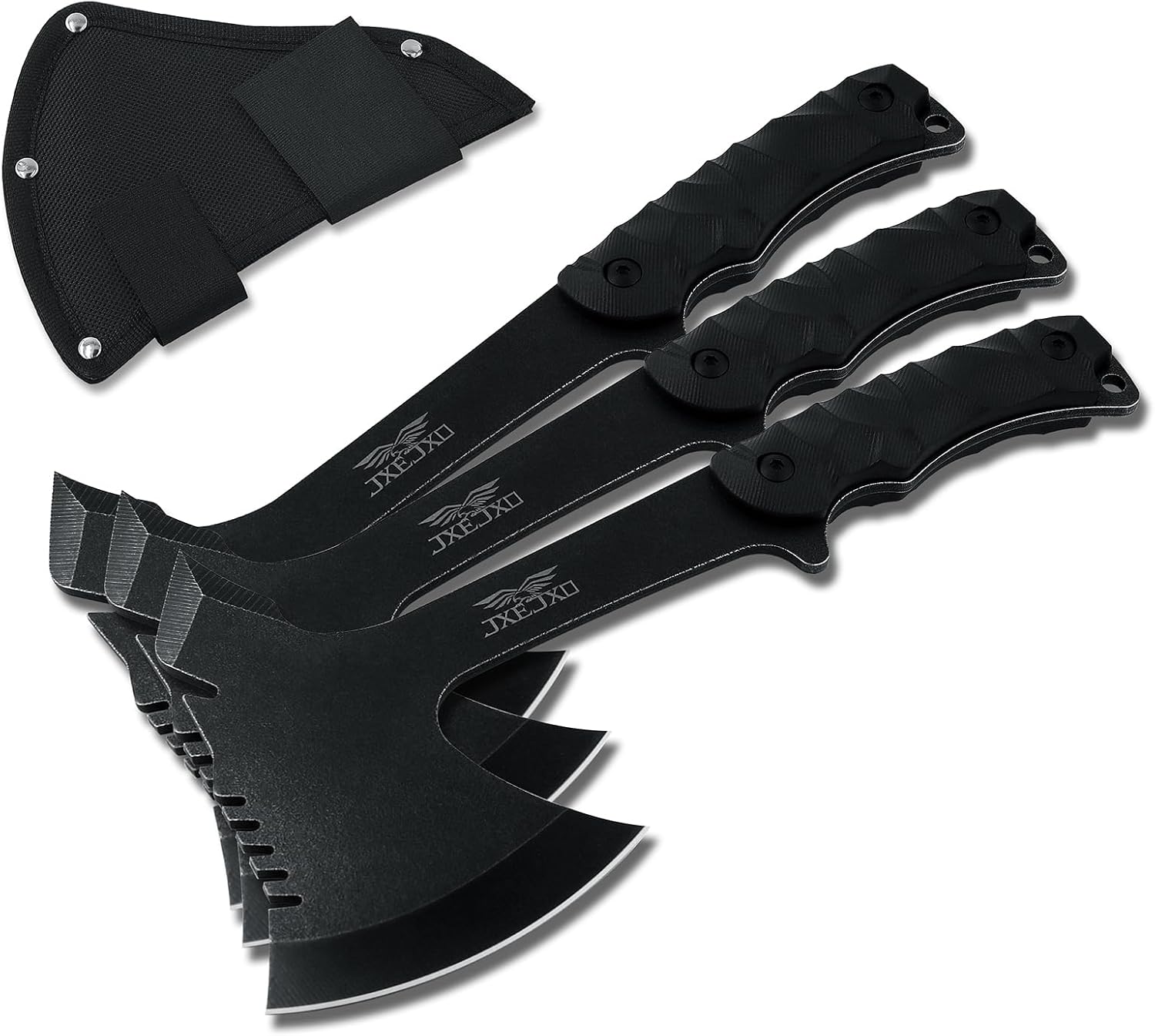 JXE JXO Throwing Axes, Overall 10.2in w/ 3.6in Blade, Full Tang 420HC Stainless Steel Tomahawk with Spike, Design for Hawks Throwing Recreation and Competition