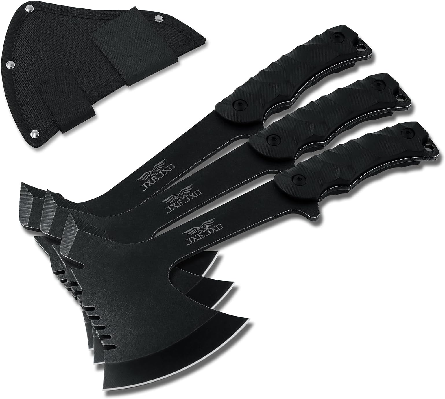 JXE JXO Throwing Axes, Overall 10.2in w/ 3.6in Blade, Full Tang 420HC Stainless Steel Tomahawk with Spike, Design for Hawks Throwing Recreation and Competition