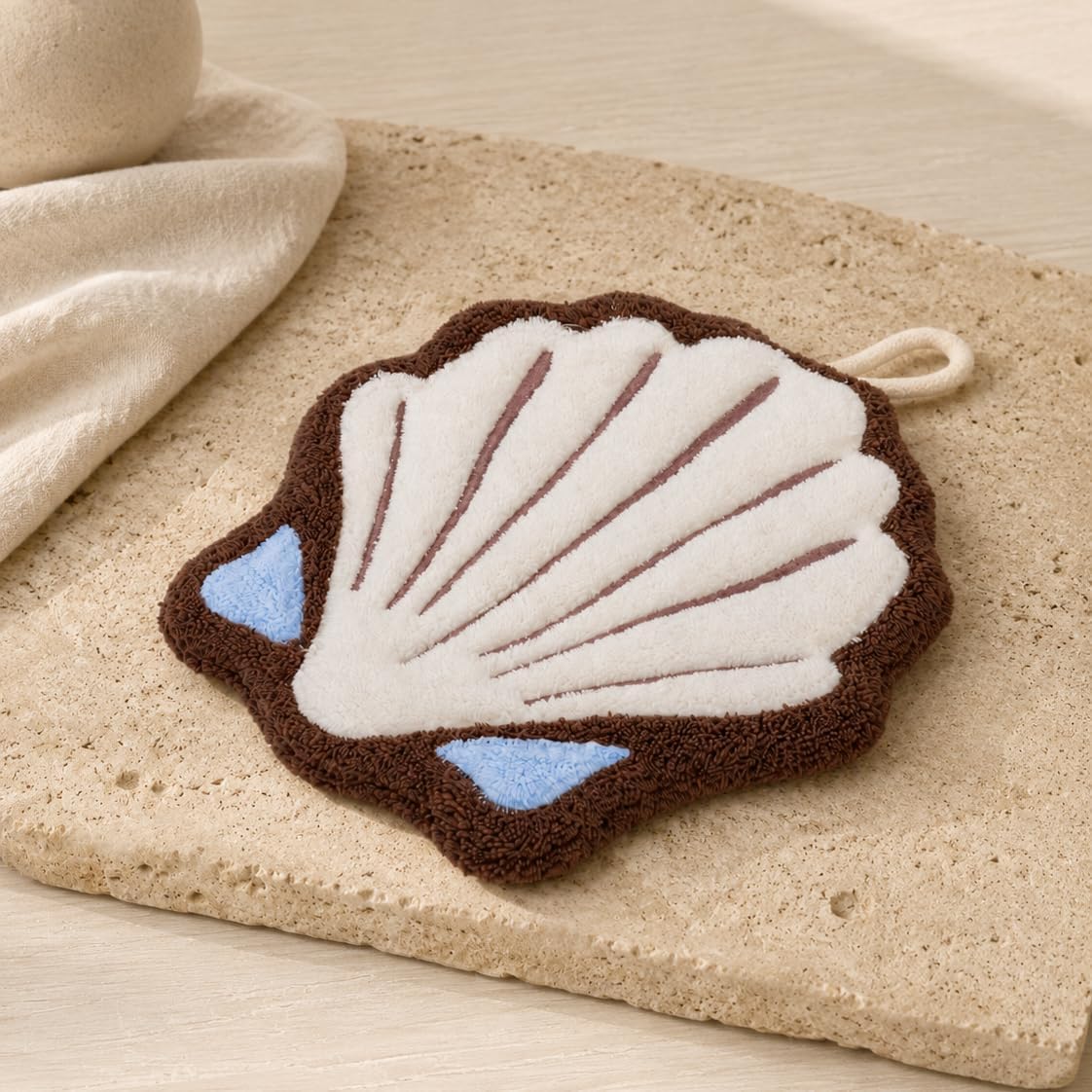 Ocean Themed Soft Coral Fleece Hand Towels, Shell