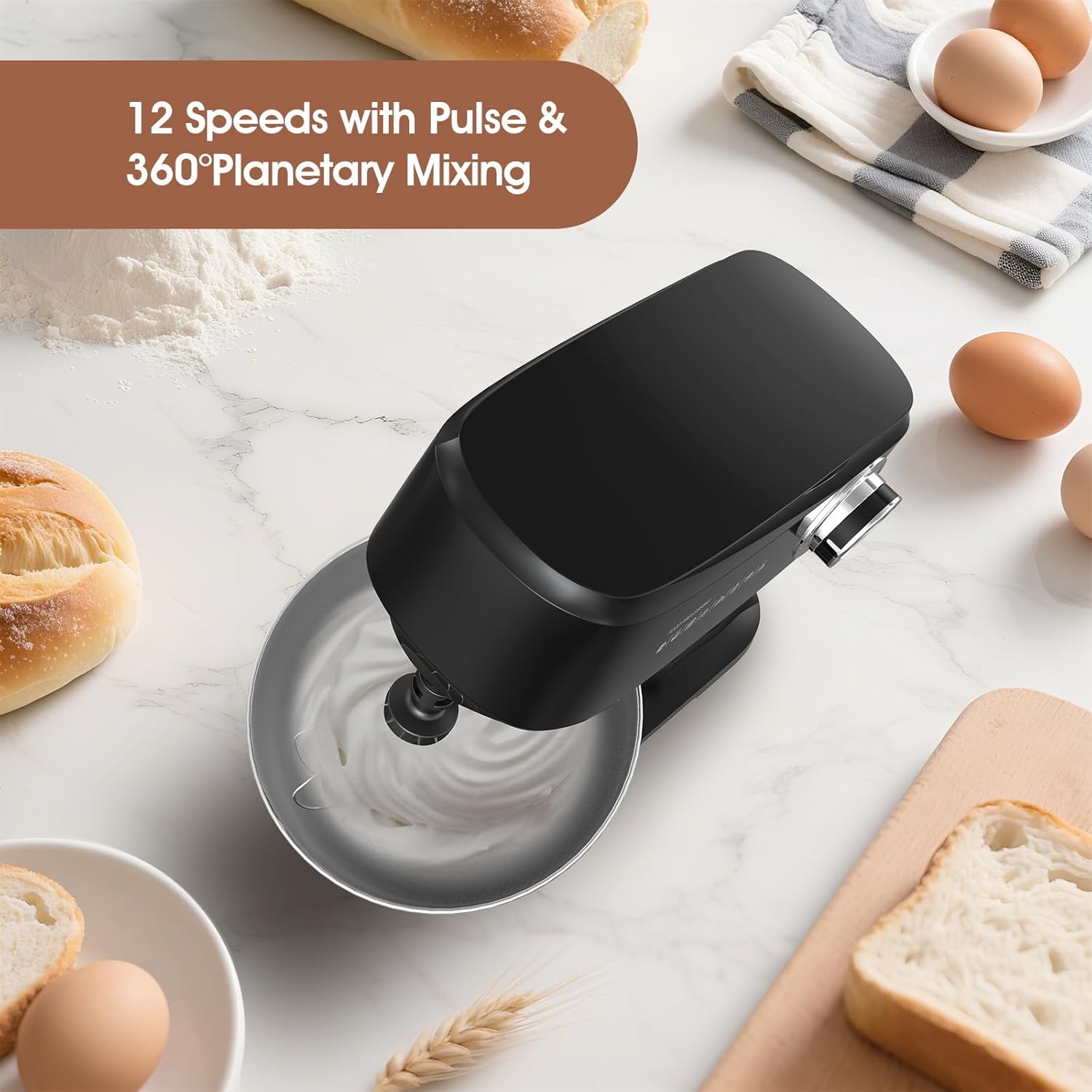 Stand Mixer 4.8 Qt Electric Food Mixer 12 Speeds Portable Lightweight Kitchen Mixer For Daily Use With Egg Whisk, Dough Hook, Flat Beater