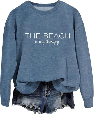 The Beach Is My Therapy Sweatshirt for Women Travel Crewneck Long Sleeve Shirts Casual Fall Tunic Tops
