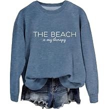 The Beach Is My Therapy Sweatshirt for Women Travel Crewneck Long Sleeve Shirts Casual Fall Tunic Tops