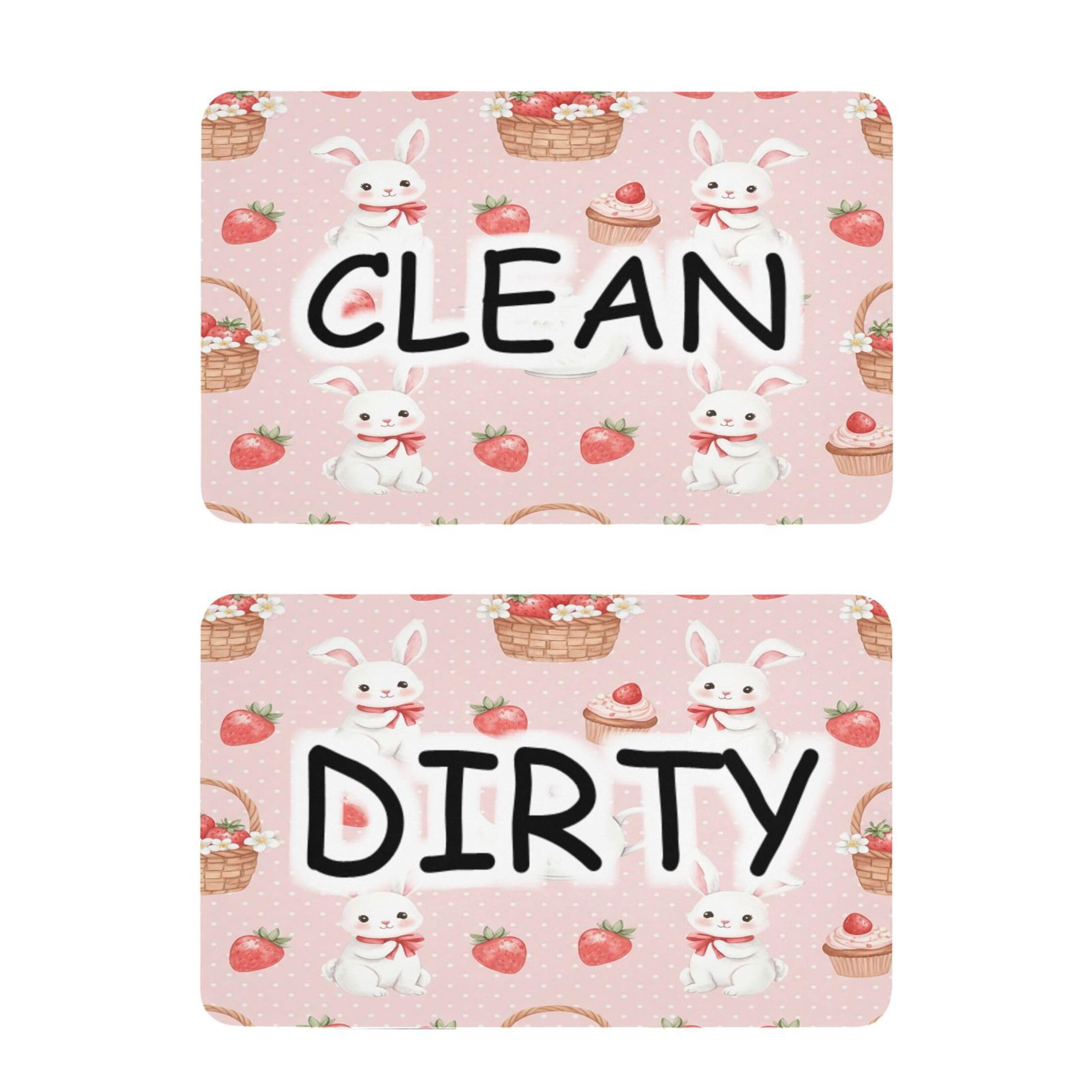 Kutsu Dishwasher Magnet Clean Dirty Sign Indicator, Bunny Strawberry Fridge Magnet, Easy to Read, 2 Pack