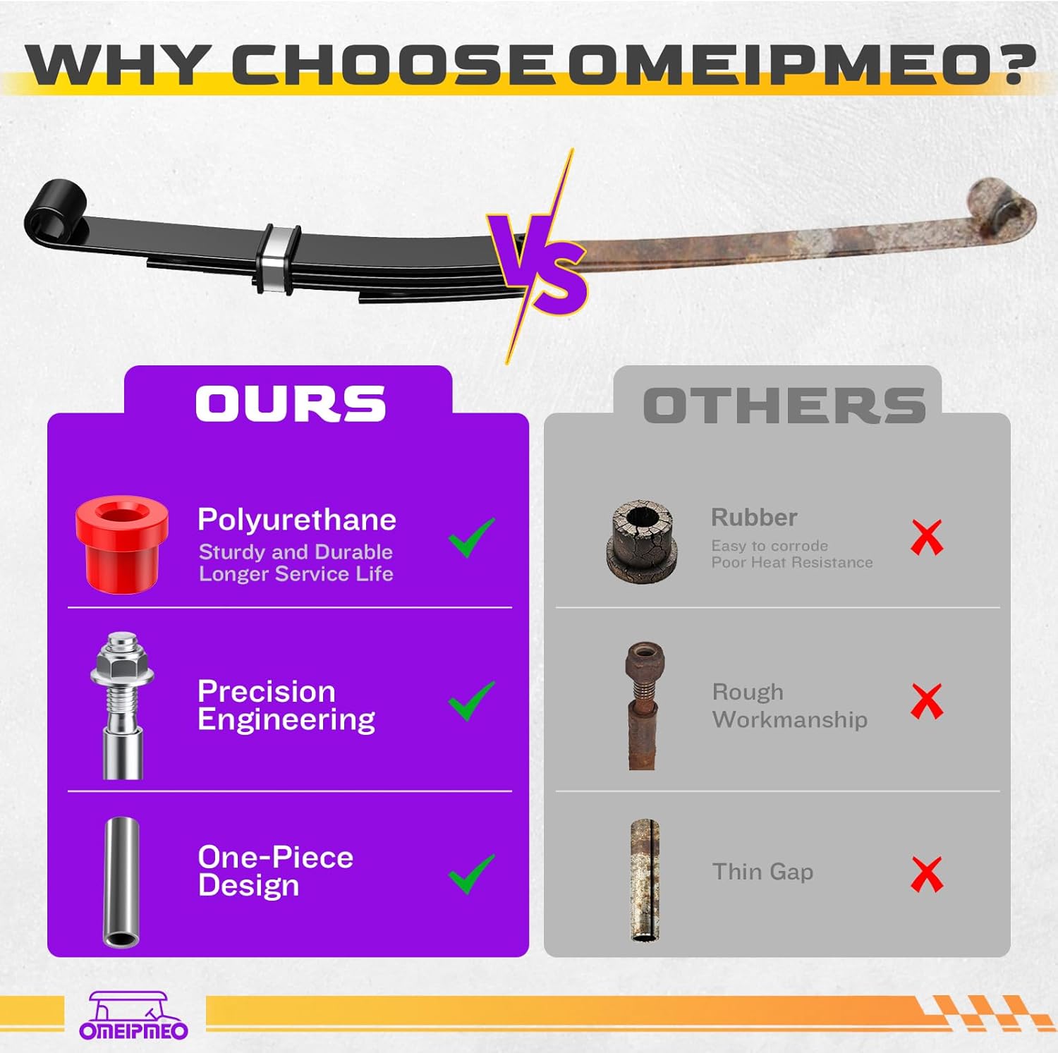 Golf Cart Heavy Duty Rear Leaf Spring Kit, Club Car 4-Leaf Springs Fit Club Car Precedent/Onward/Tempo 2004-UP, Golf Cart 4-Leaf Spring with Bushings Sleeves U Bolts, Replaces OEM# 102509301 102513001