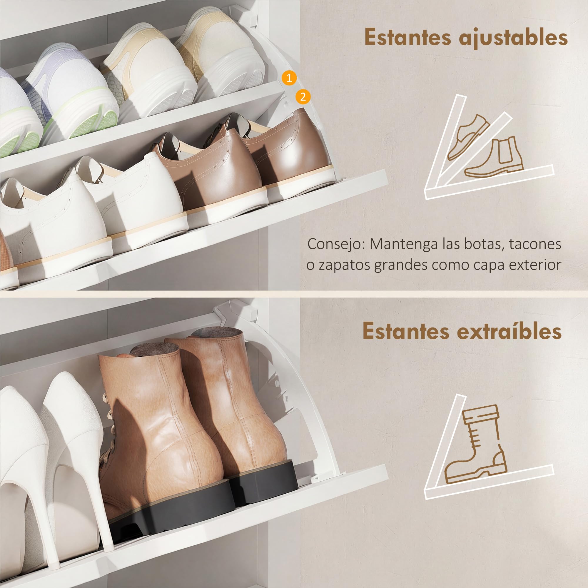 HOMCOM Zapatero Estrecho Zapatero de Entrada Recibidor para 18 Pares de Zapatos con 3 Cajones Abatibles y Estantes Ajustables para Pasillo 72x26x112 cm Blanco