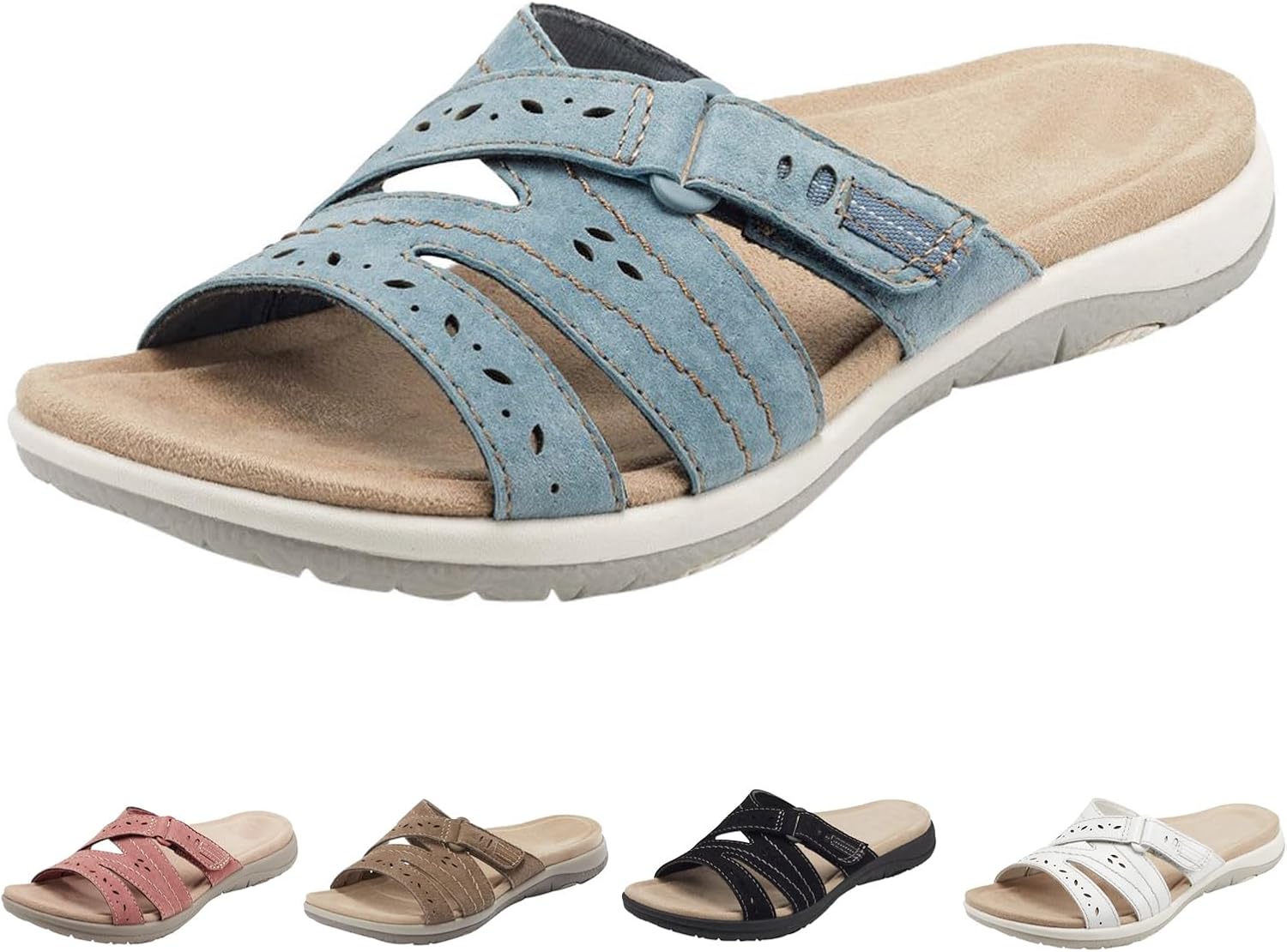 Orthopedic Sandals for Women Comfortable Slides Summer Walking Plantar Fasciitis Sandals with Arch Support Adjustable Hook and Loop Straps Outdoor slip-on shoes