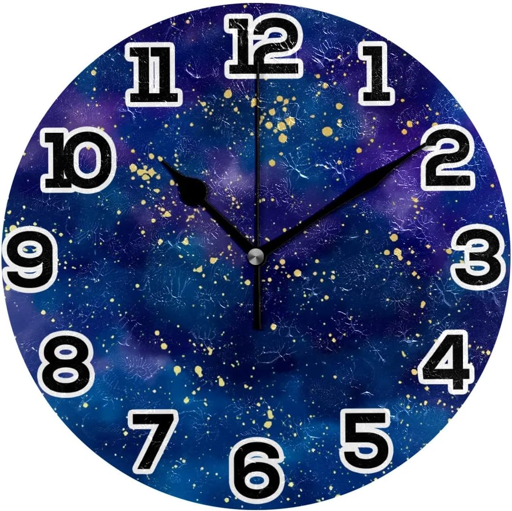 Galaxy Batik Opal Gemstone Round Wall Clock 10 Inch Silent Non Ticking Quartz Battery Operated Desk Clock for Home/Office/School/Room Decor