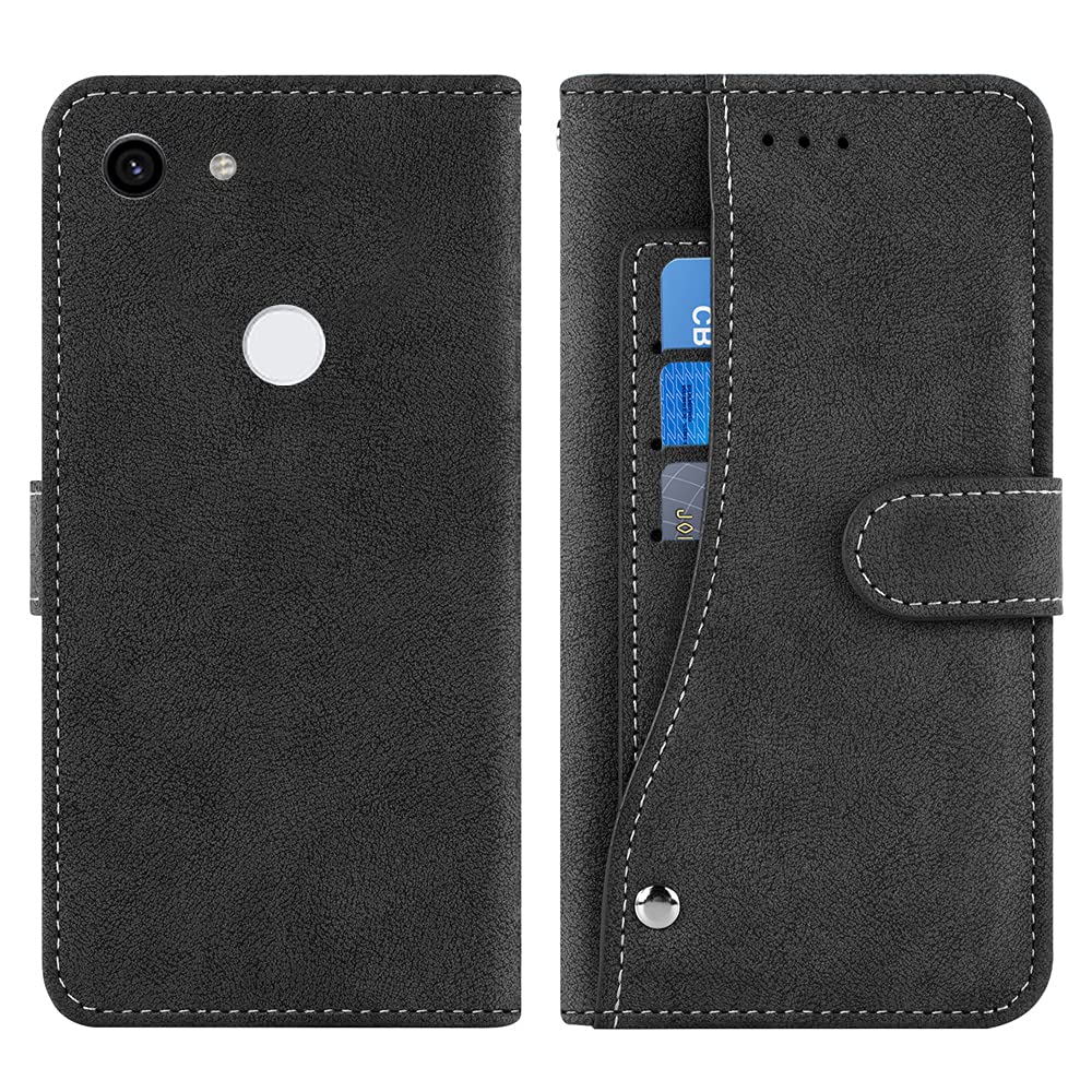 Asuwish Custodia A Portafoglio Per Google Pixel 3a XL – Blu, Con Vetro Temperato E 6 Slot Per Carte, Supporto Regolabile - 3
