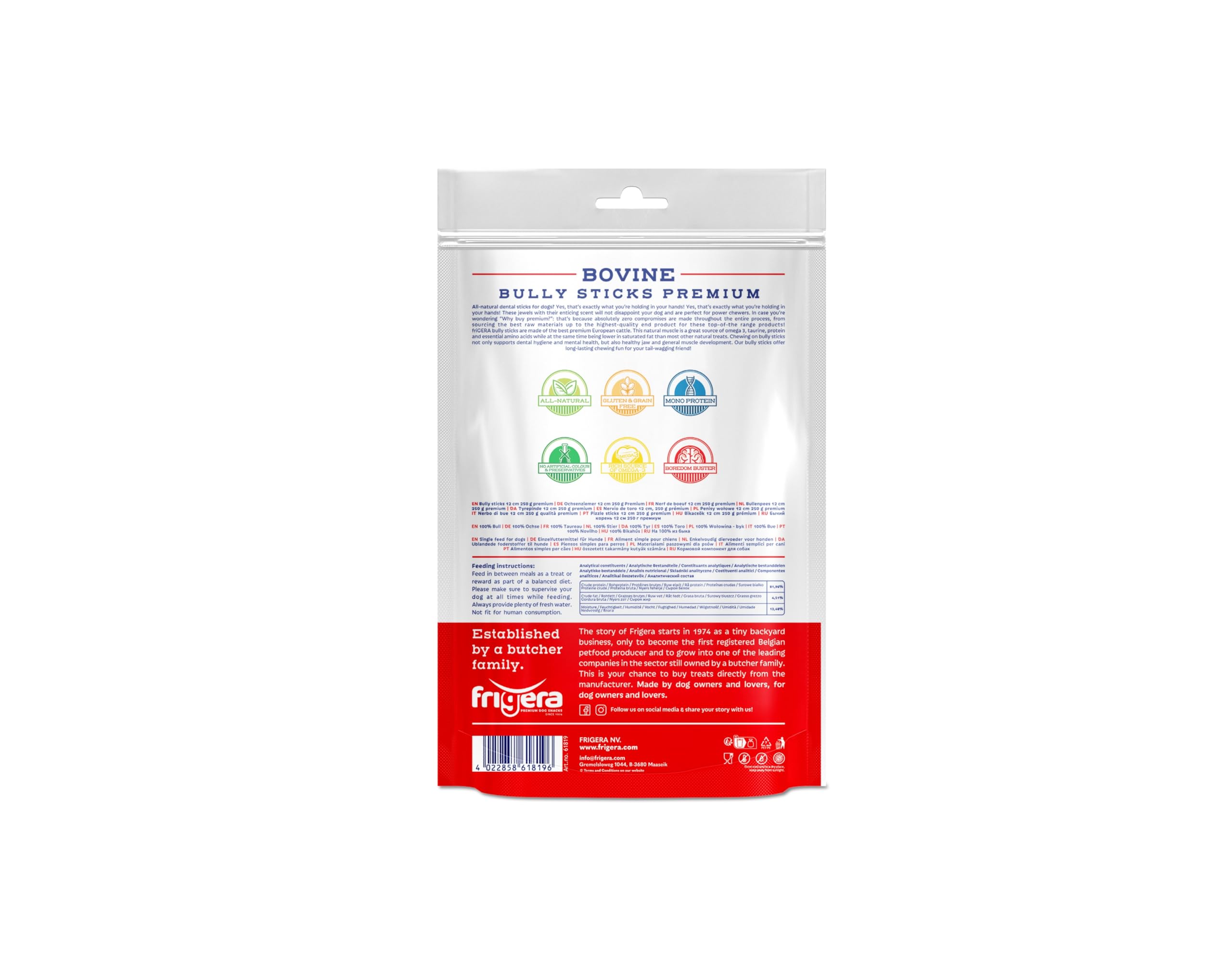 Frigera Cuccia di bue di alta qualità, 15 cm, 250 g, manzo, naturale, ricco di proteine, per cani, senza glutine e cereali, a lunga durata.