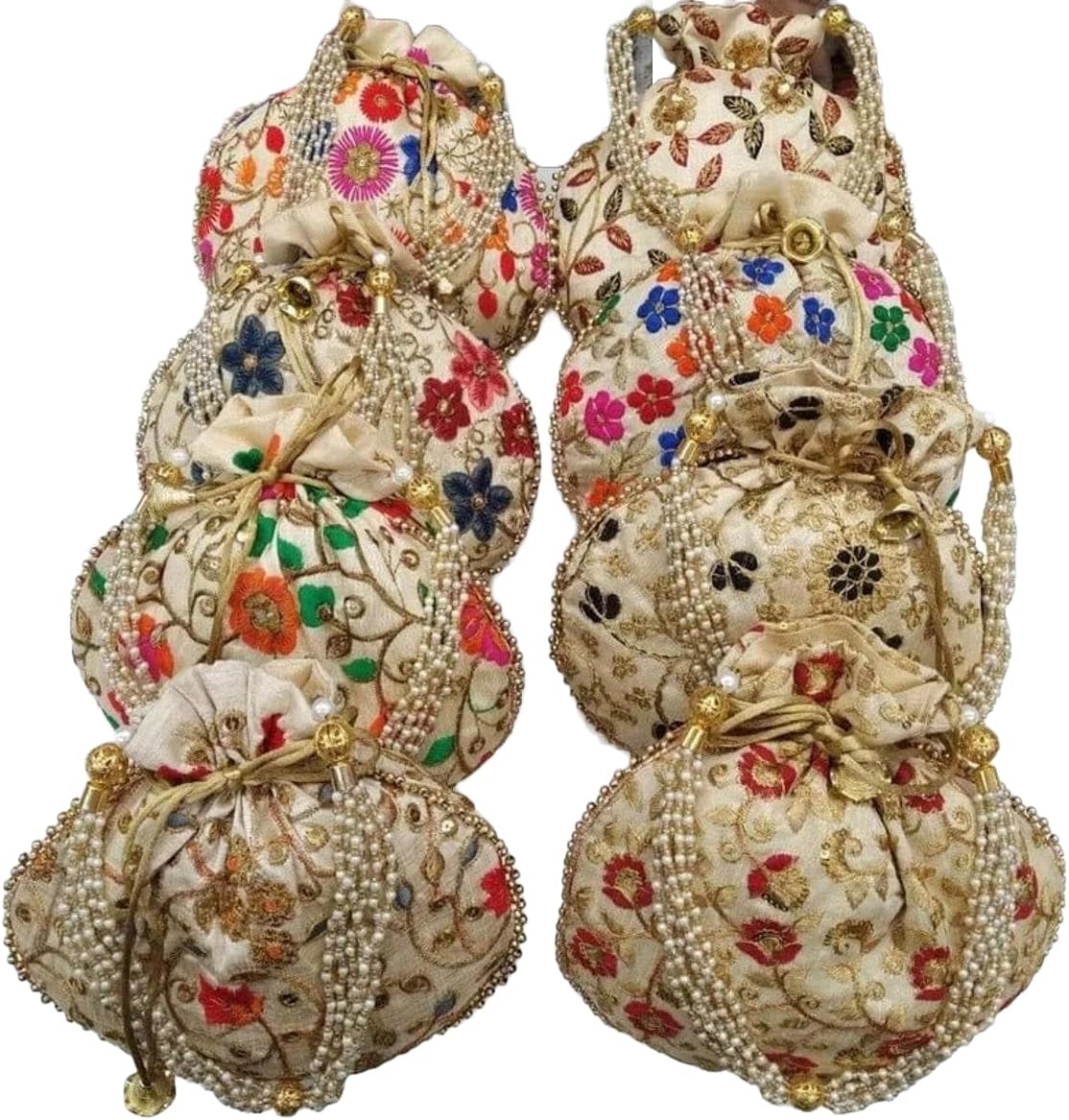Women Designer Embrodiery Potli Bags Wedding and Parties Silk return Pouch Bag Clutch Wristlets handbag Best for gifting