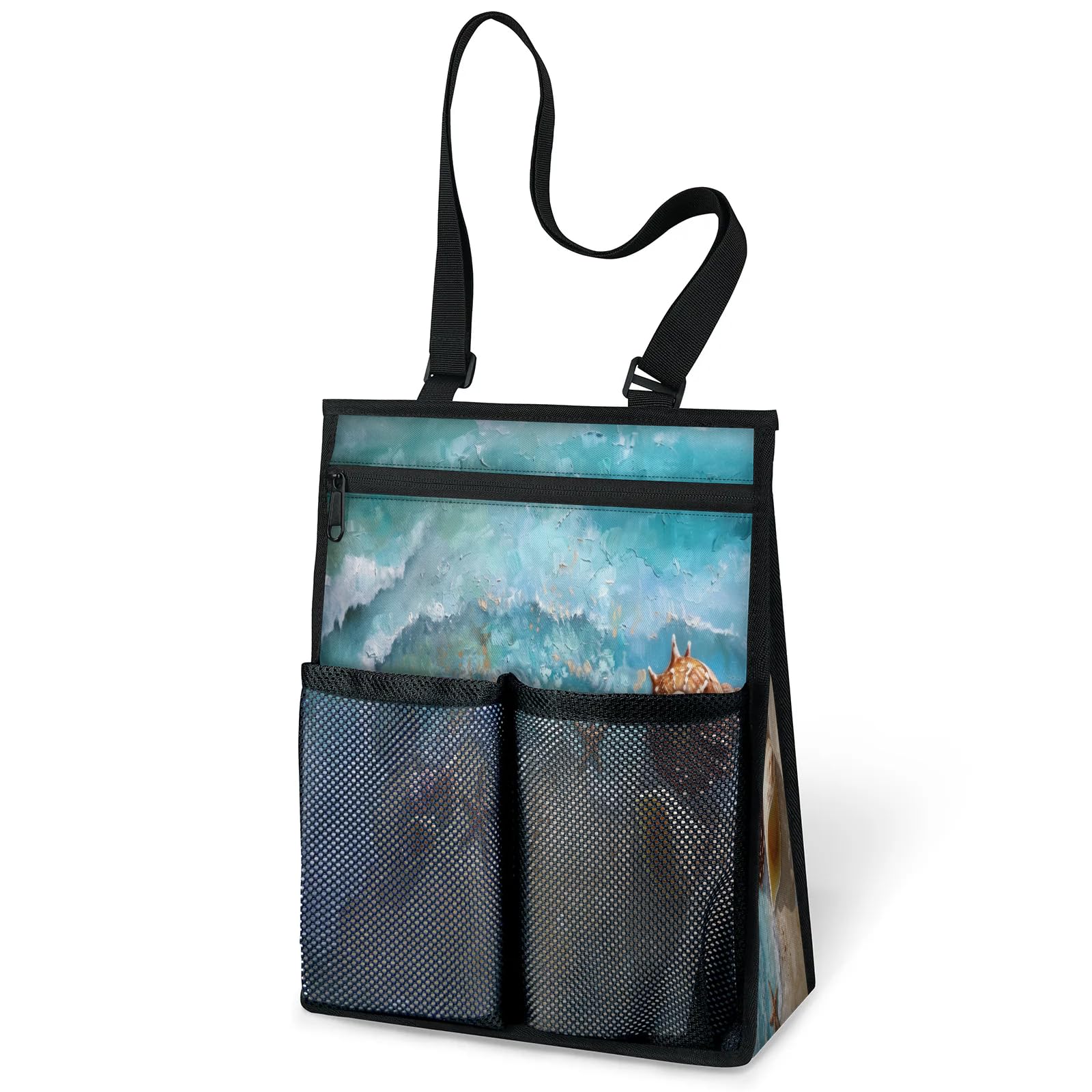 Ourtheme Beach Seashells Starfish Portable Shower Bag for Travel Gym Camp Beach Tote Shower Caddy Bags Hanging Toiletry