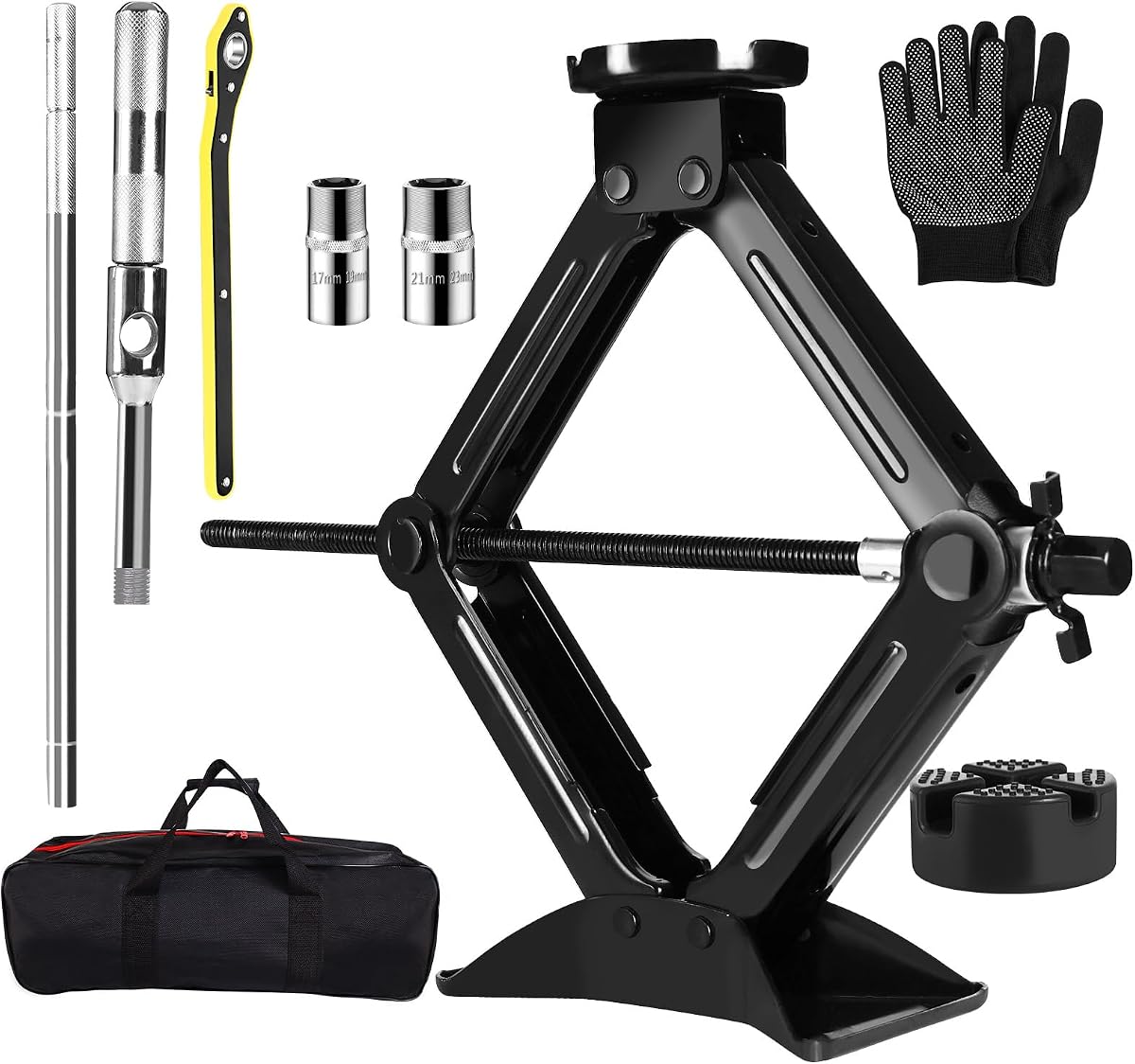 Kit de gato para automóvil de 2.5 toneladas (5512 lbs), gato de tijera para automóvil con almohadilla de goma, equipado con llave cruzada mejorada, kit de reemplazo de gato para neumáticos portátil y emergencia para automóvil SUV MPV