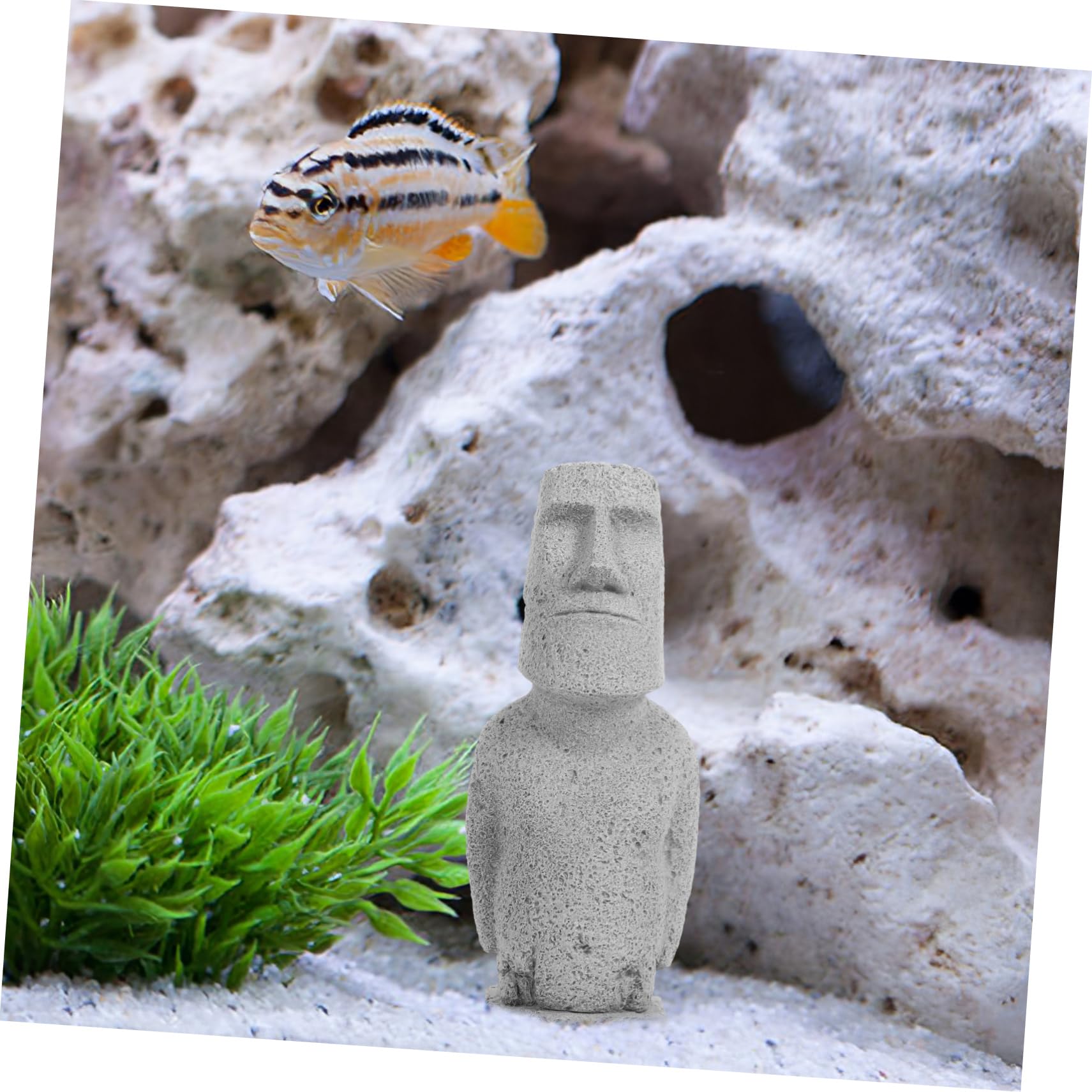 Cabilock 3 Piezas Estatua Moái Estatuilla De Acuario Decoración De Pecera Moái De Jardín Adorno De Pecera Decoración del Acuario Pequeña Estatua Moai Figura Moai De Pecera Arenisca Grey