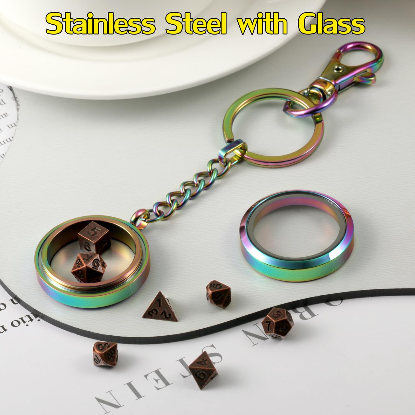 DNDND - Mini dados metálicos de 6 mm para DND, juego de dados metálicos con Kyechain y caja de acero inoxidable y hermosa caja de dados de regalo para Dungeons and Dragon D&D Game (latón con estuche