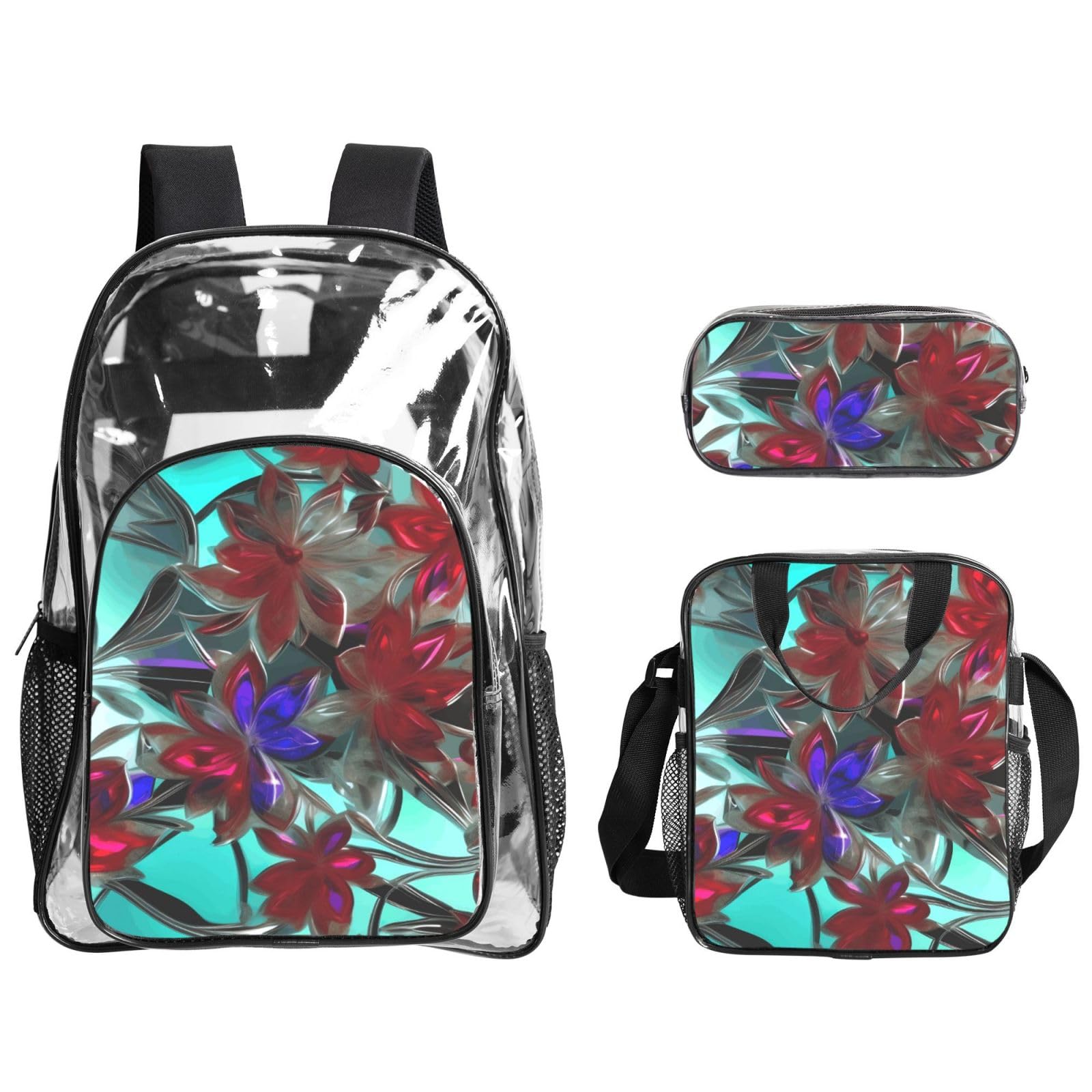 Ensemble de 3 sacs à dos transparents pour l'école, les voyages, les activités en plein air - Motif vitraux - Unisexe
