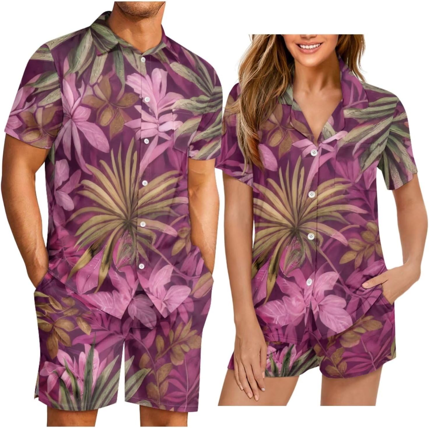 Matching Pajamas for Couples Comfy Personalized Couples Matching Pajamas 2 Piece Short-Sleeved Casual Button-Down