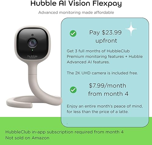 Miniatura 2 de Hubble AI Vision FlexPay - Cámara gratuita - Acceso a funciones premium + IA (alertas de llanto de bebé, detección de vuelco, información del sueño)