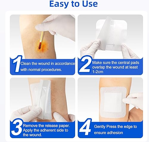 Miniatura 6 de 50 piezas de apósito de gasa adhesiva de 2"x3", apósito de herida resistente al agua, apósito de grado médico estéril y absorbente para primeros