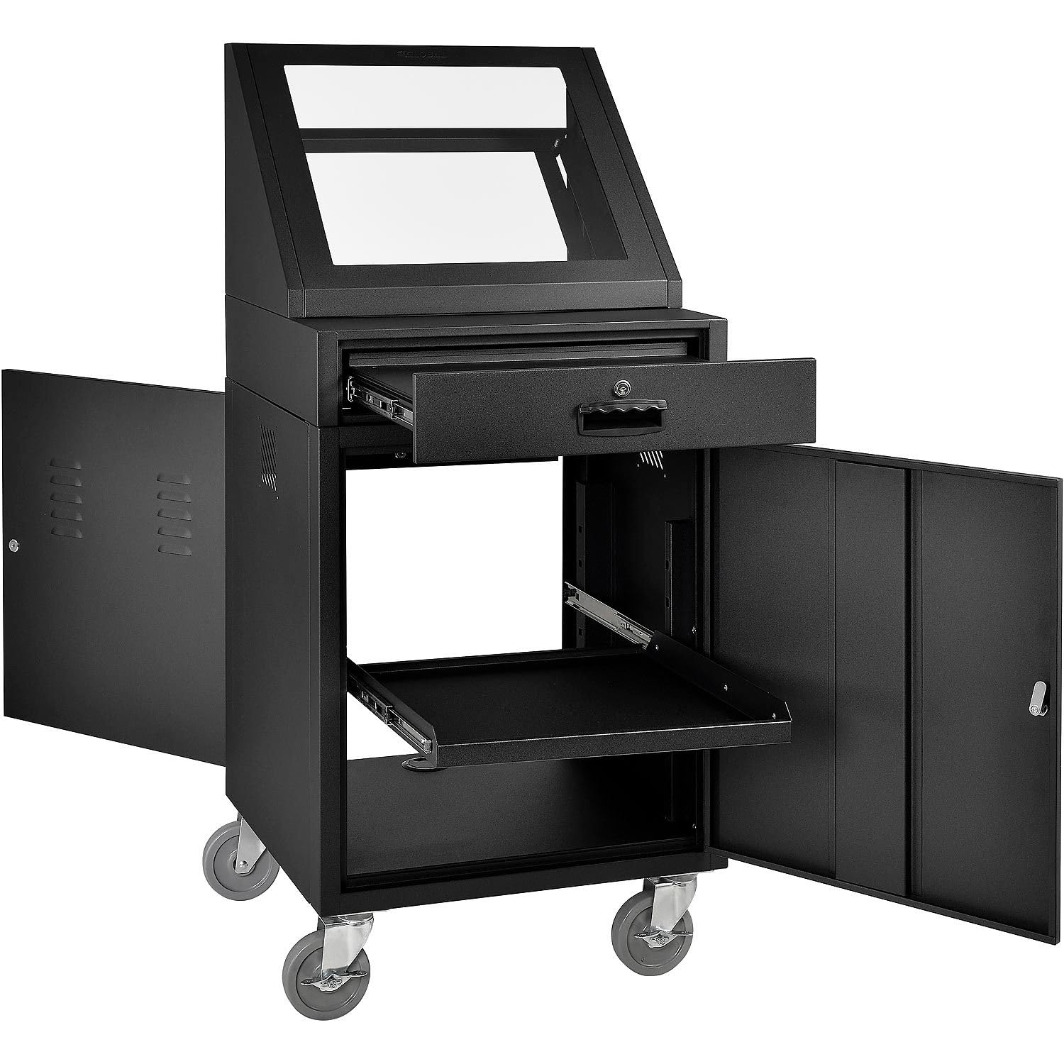 Global Industrial LCD Mobile Console Computer Cabinet, Black, 24-1/2