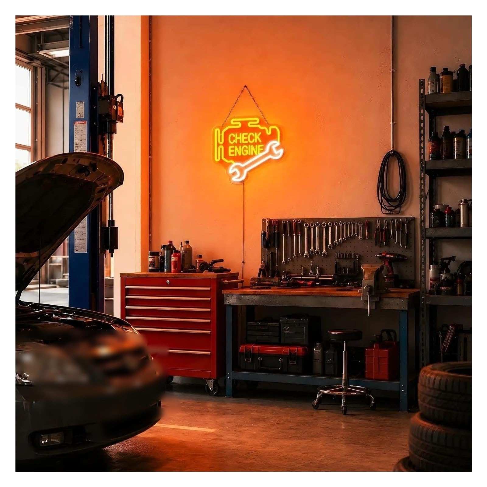 Decoración Lámparas Comprobar El Letrero De Neón Del Motor