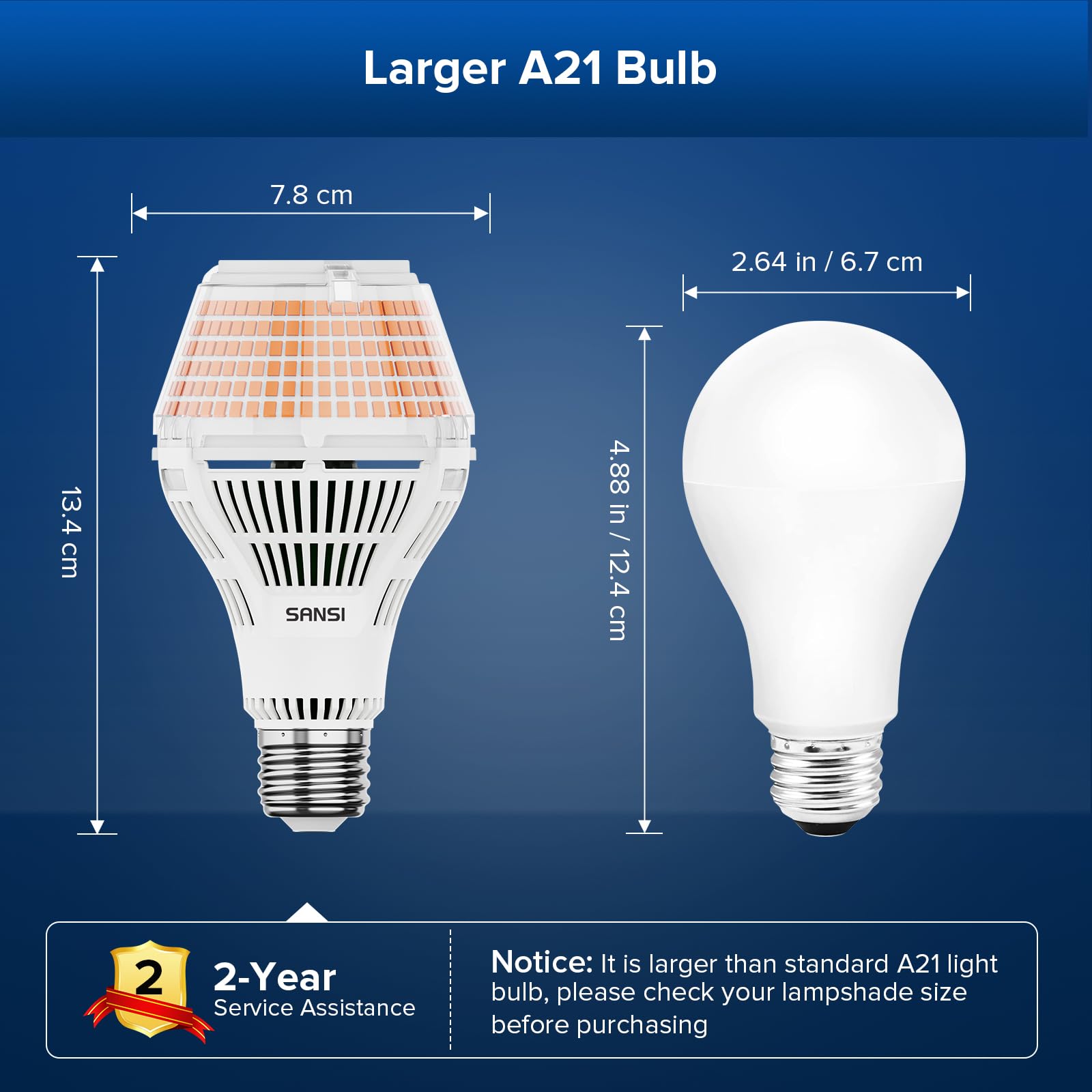 SANSI Bombilla LED 50W A21, Equivalente 500W, 7500 Lúmenes, 3000K Luz Día, Casquillo E27, No Regulable, Tecnología Cerámica, Alto Ahorro Energético para Hogar Oficina