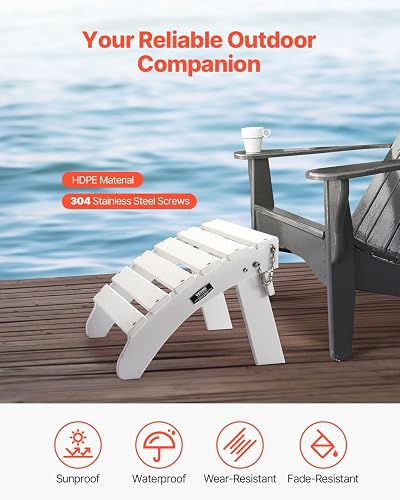 VEVOR Adirondack Ottoman, 17.7L x 19.7W x 13.8H Inch HDPE Plastic Folding Adirondack Ottoman, Weather-Resistant Foot Rest for Adirondack Chair, Widely Used for Outside Porch Pool Lawn Backyard, White - 2
