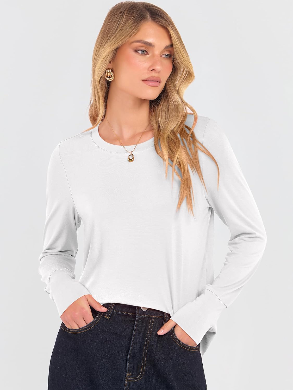 ANRABESS Long Sleeve Shirts for Women Crewneck Basic Tee Striped Tops 2025 Fall Casual Loose Fit T Shirts Fashion Outfits - Image 2