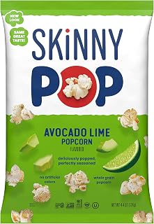 SkinnyPop Avocado Lime Popcorn - Zesty Whole Grain, Dairy-Free Gluten-Free Snack, 4.4oz Bag
