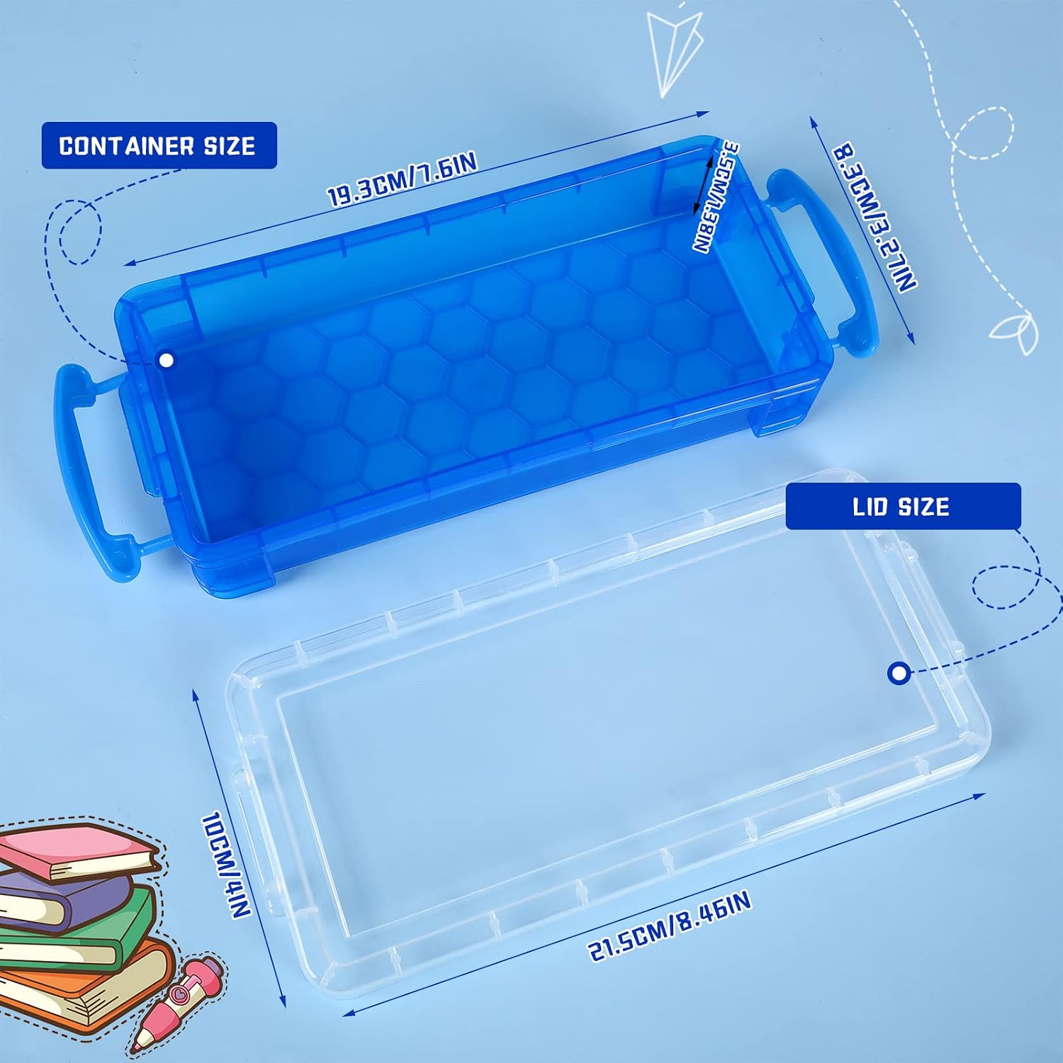 Crtiin 12 Pack Plastic Pencil Box Clear Large Capacity Pen Case Operation Christmas Items Stackable Storage Organizer Box for Office Supplies Marker, 8.46 x 1.65 x 4 Inches(Red, Green, Blue, Purple)