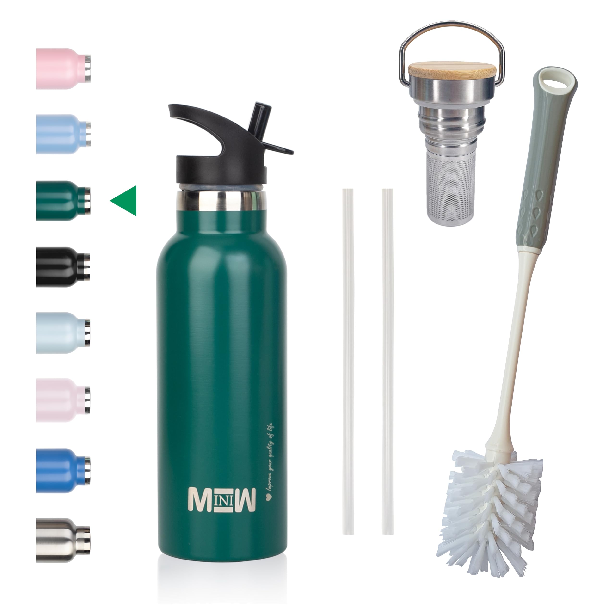 MINIW Stainless Steel Water Bottle, Dark Green, 500 ml