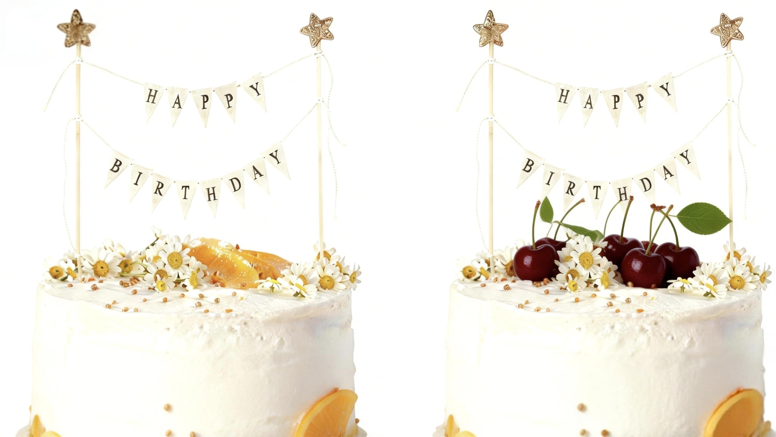 Aiyraa 2pcs Birthday Cake Flag Decoration with gold stars, small happy birthday cake topper for girls, women, Food-Grade Paper Cake Flags, Custom Cake banners Birthday Personalised